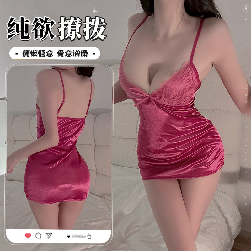 BS8237-性感內衣情趣內衣女純欲風吊帶睡裙薄款蕾絲心機包臀女睡衣套裝睡裙