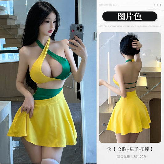 BS2483-性感內衣情趣內衣性感交叉掛脖鏤空露胸短裙女睡衣免脫女睡裙裝