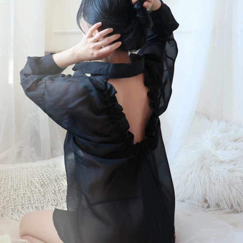 【A-1056】性感內衣情趣內衣性感露背男友襯衫透視誘惑女睡衣雪紡襯衫大碼女睡裙