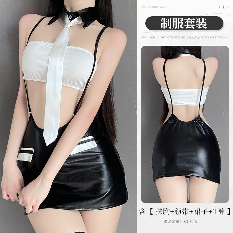 BT2891-性感情趣內衣女颯教官扮演漆皮套裝性感禦姐制服激情免脫套裝女睡衣睡裙