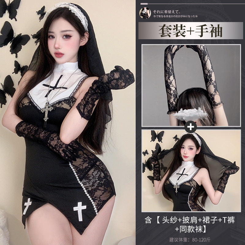 BT2830-性感內衣情趣內衣修女COS制服性感蕾絲透視免脫睡衣睡裙套裝