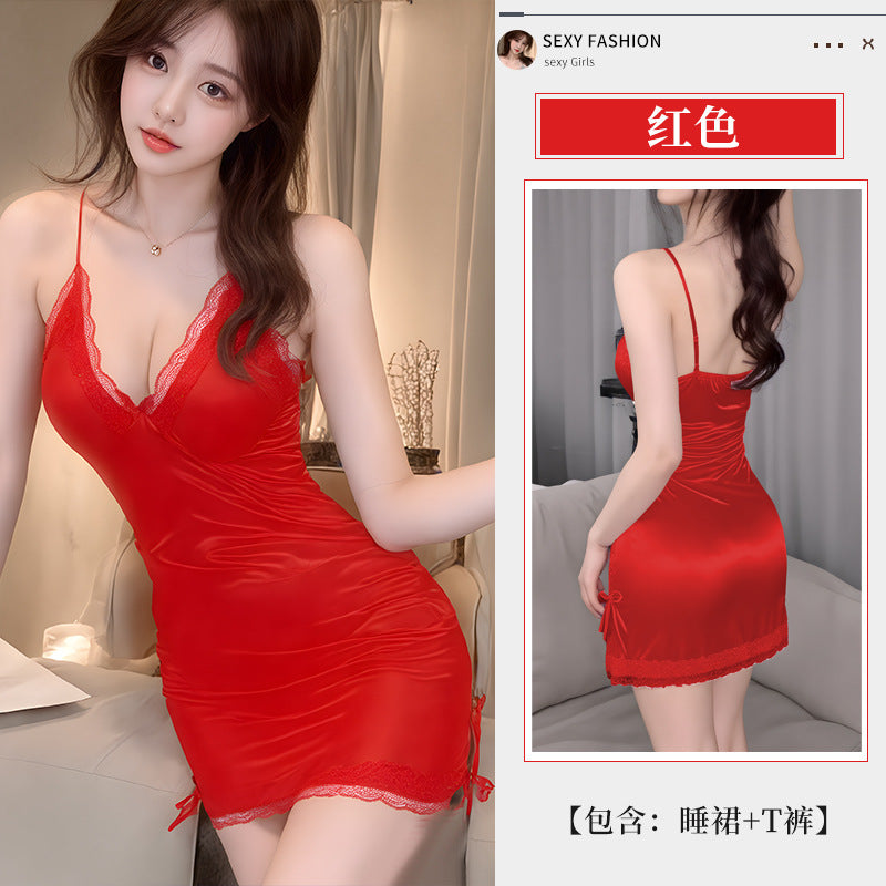 BS3550-性感情趣內衣純欲風吊帶睡裙女薄款蕾絲開叉大碼睡衣睡裙