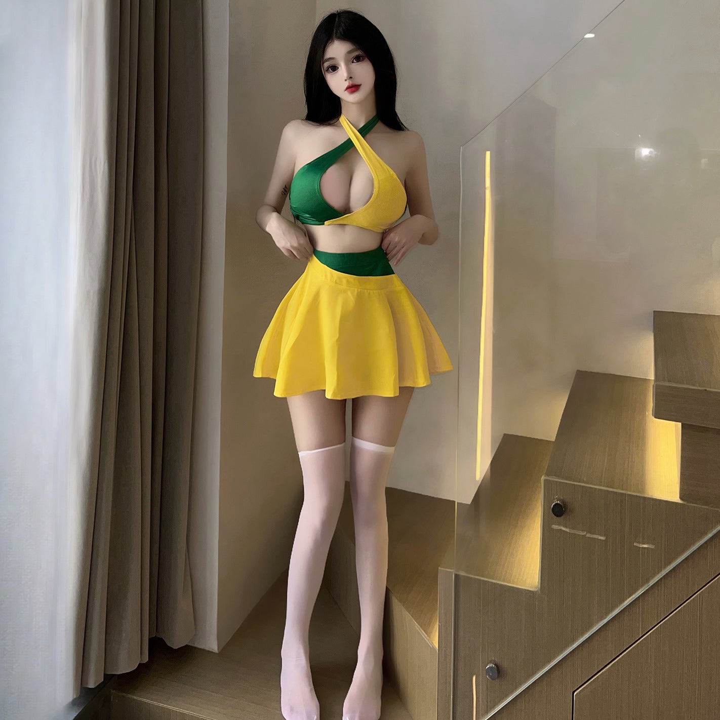 BS2483-性感內衣情趣內衣性感交叉掛脖鏤空露胸短裙女睡衣免脫女睡裙裝