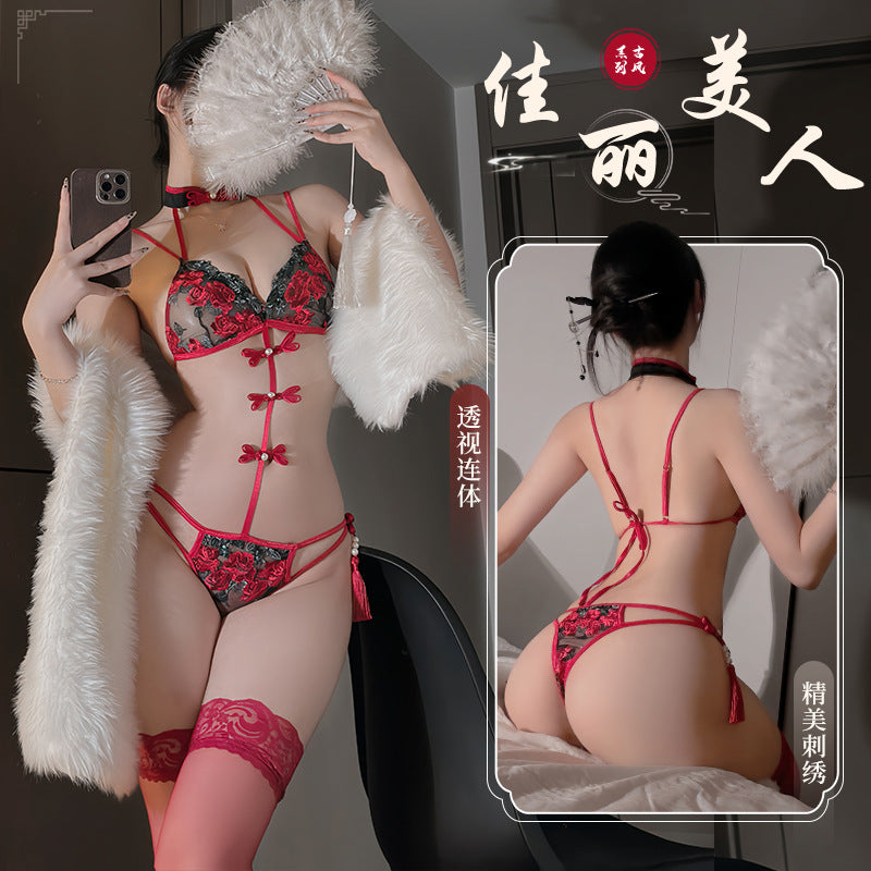 BT2911-性感內衣情趣內衣古風刺繡旗袍約會戰袍制服誘惑免脫女睡衣套裝睡裙