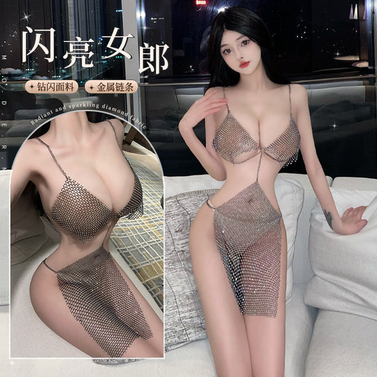 BT8520-性感內衣情趣內衣性感吊帶連體透視璀璨夜店女郎連衣裙制服套裝女睡衣睡裙