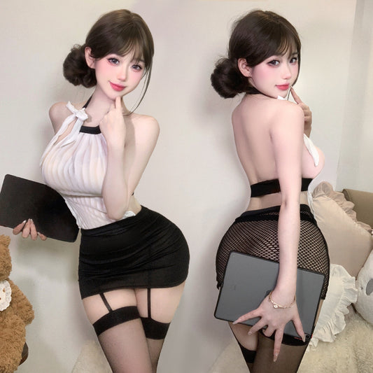 BT8595-性感情趣內衣緊身包臀裙純欲小秘書制服誘惑透視裸背鏤空套裝角色扮演