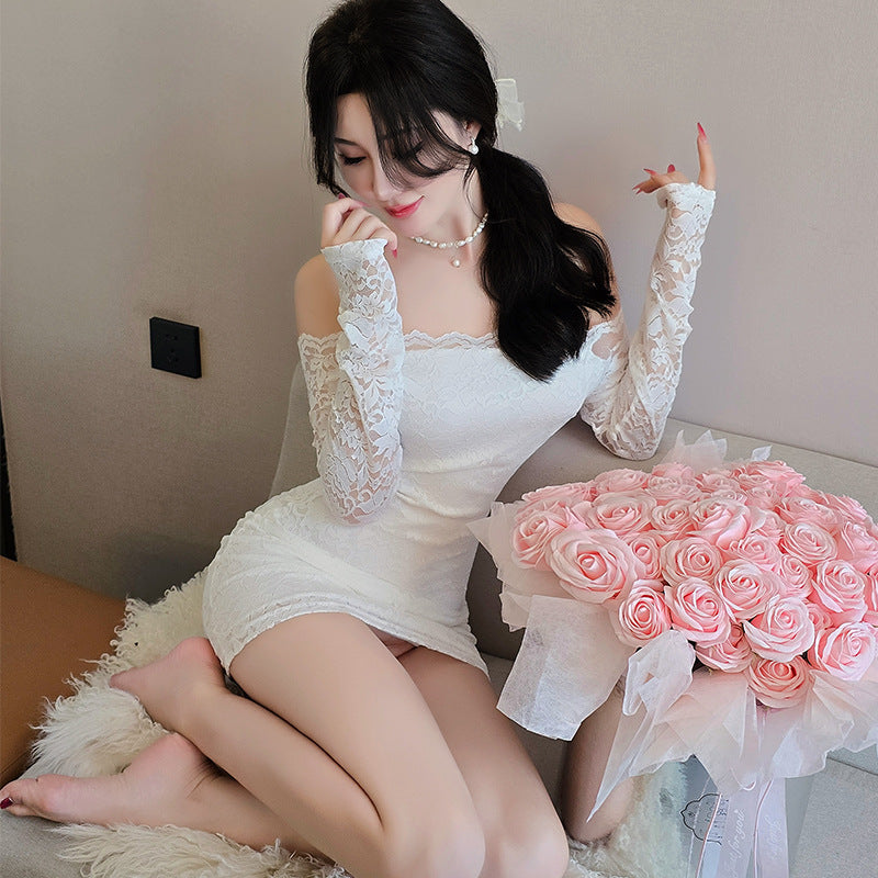 【A-1562】情趣內衣純欲風蕾絲氣質一字肩連衣裙性感緊身包臀裙女睡衣睡裙