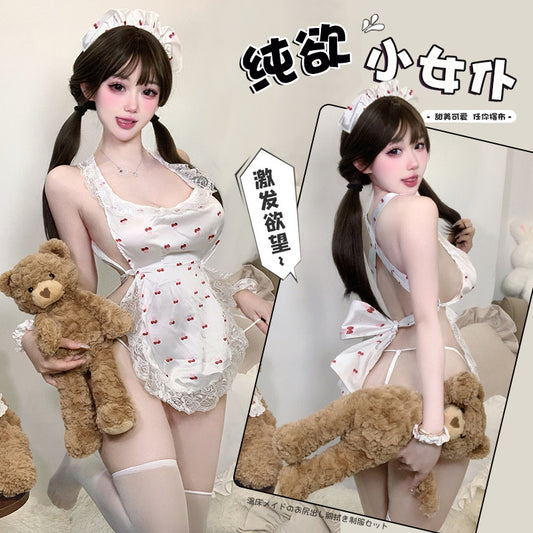 BT8590-性感甜美櫻桃小女傭性感印花蕾絲女僕情趣內衣免脫套裝角色扮演女睡衣