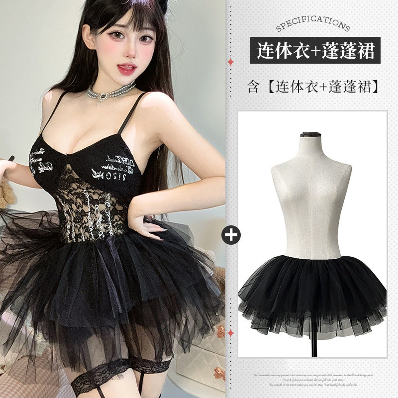 BS6509-純欲情趣內衣性感蕾絲鏤空透視吊帶睡衣免脫蓬蓬裙網紗套裝女睡衣睡裙