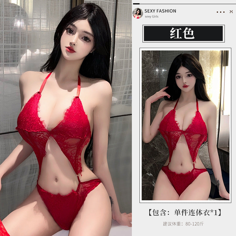 BS8307-性感內衣情趣內衣女性感鏤空露乳掛脖蕾絲誘惑透視連體睡衣睡裙