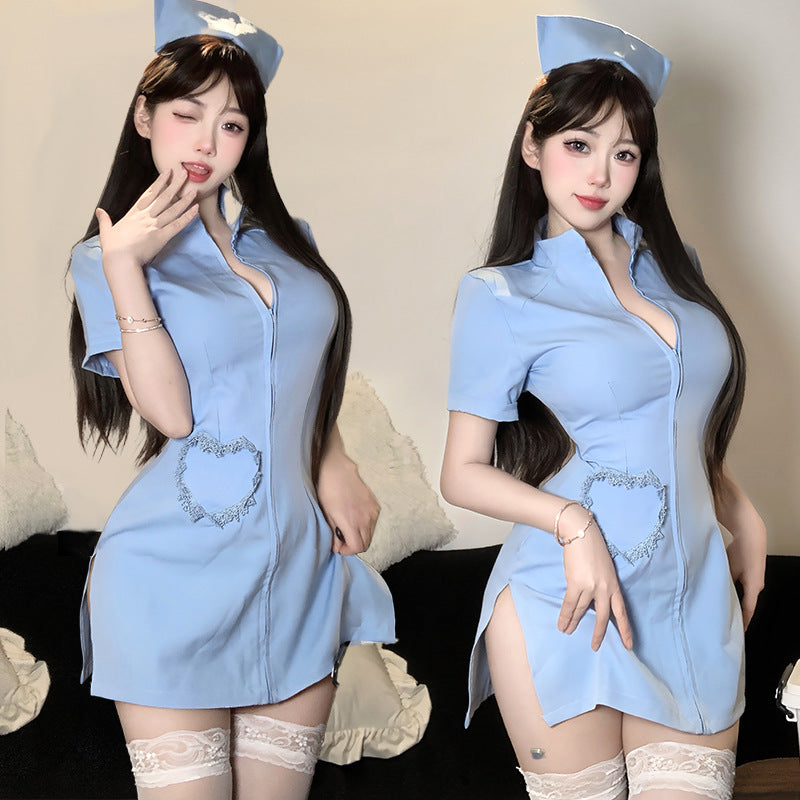 BT2120-性感纯欲护士情趣内衣深V诱惑角色扮演制服免脱套装女睡衣睡裙