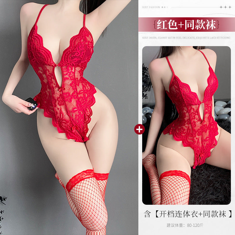 BS8230-性感內衣情趣內衣純欲蕾絲誘惑開檔連體衣女火辣透視女睡衣免脫睡裙