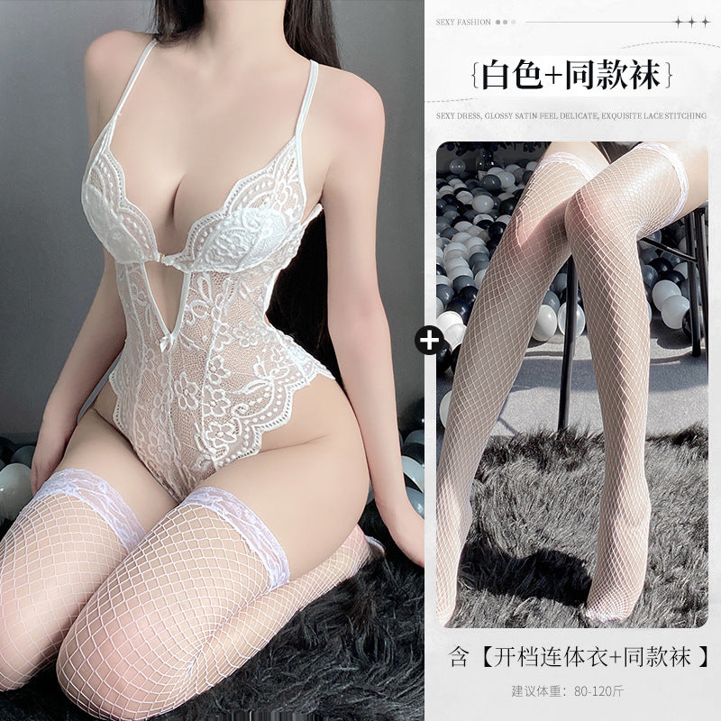 BS8230-性感內衣情趣內衣純欲蕾絲誘惑開檔連體衣女火辣透視女睡衣免脫睡裙