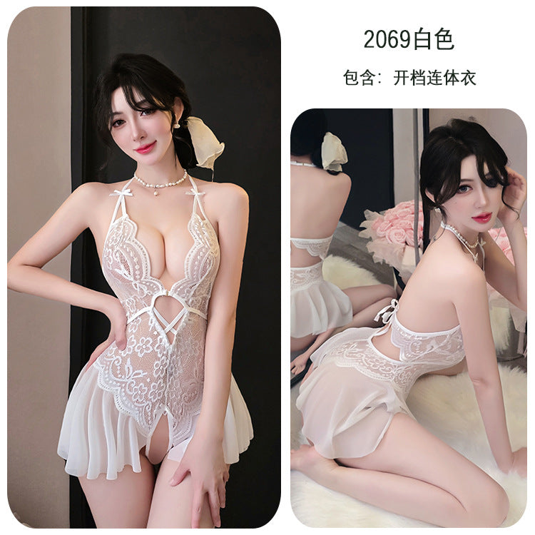 【A-2069】情趣內衣性感露背透視網紗火辣開檔免脫連體衣女睡衣睡裙