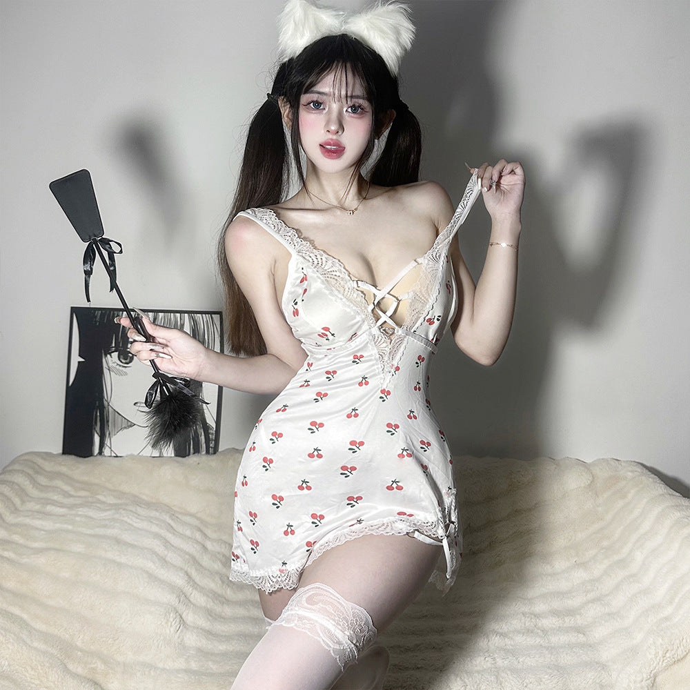 BS8341-性感內衣情趣內衣女純欲風碎花吊帶蕾絲睡裙床上大碼睡衣套裝女睡衣睡裙