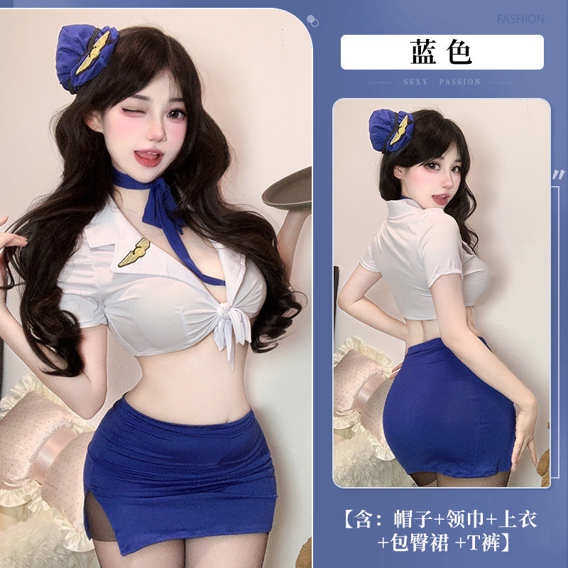 BT1302-性感情趣內衣純欲空姐角色扮演制服套裝包臀裙免脫套裝女睡衣睡裙