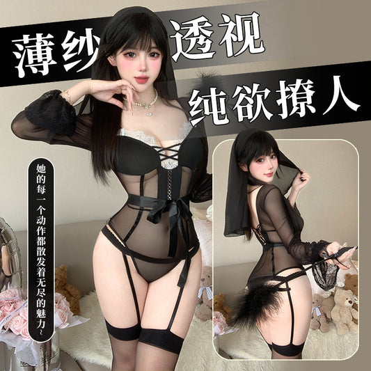 BS2942-情趣內衣女純欲風辣妹激情誘惑套裝性感網紗透視長袖免脫套裝女睡衣睡裙