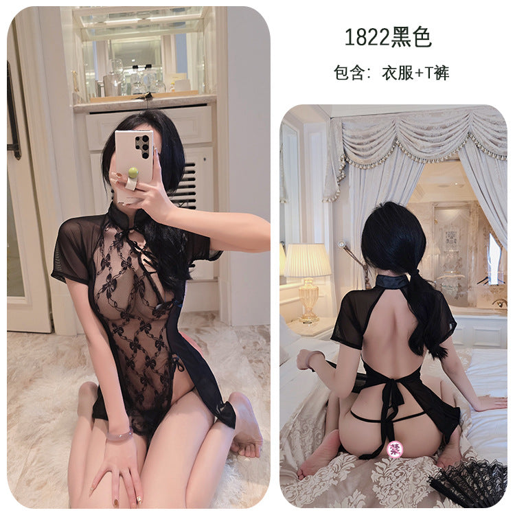 【A-1822】性感情趣內衣性感蕾絲制服網紗女透視古典刺繡旗袍套裝女睡衣睡裙