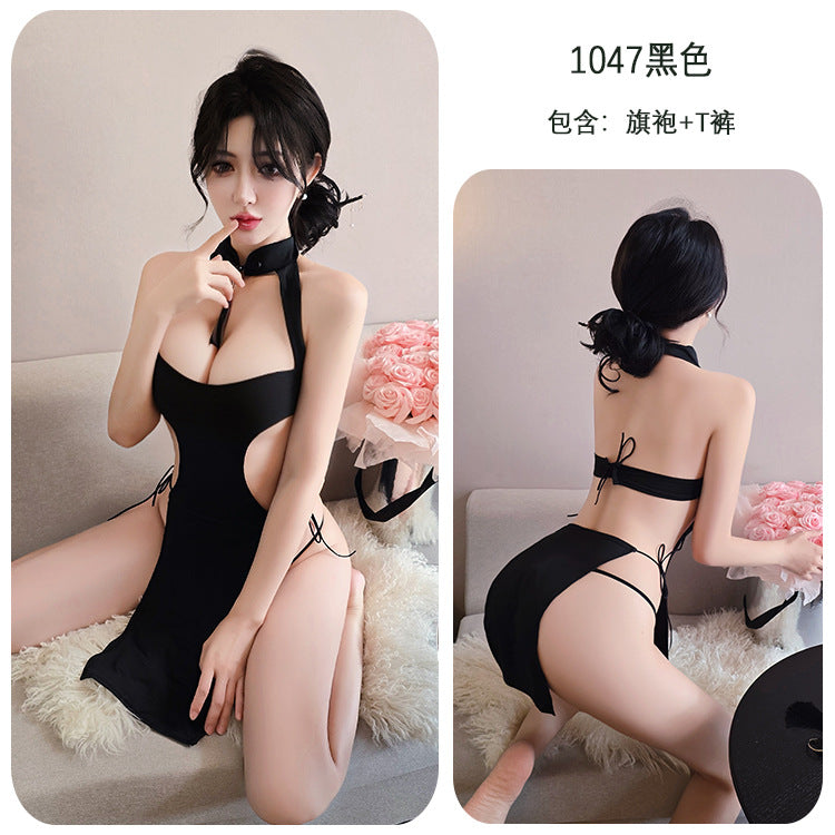 【A-1047】情趣內衣性感睡衣純欲風高開叉綁帶旗袍誘惑女睡衣睡裙