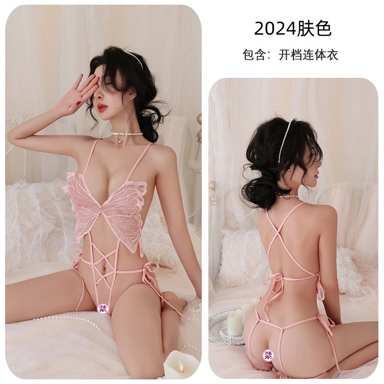 【A-2024】性感內衣情趣內衣性感誘惑網紗透視蝴蝶掛脖吊帶睡裙純欲女睡衣睡裙