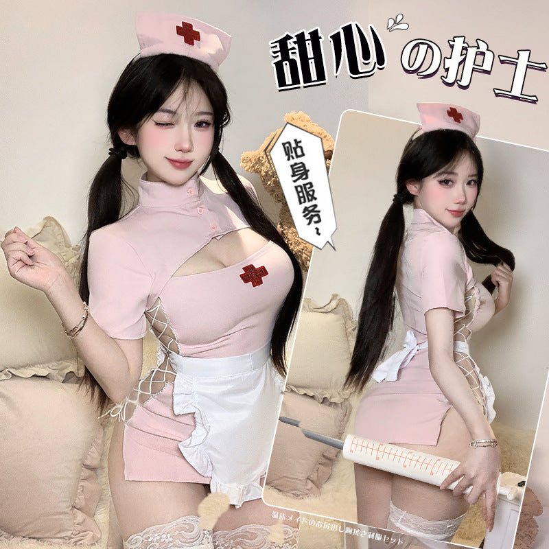BT2126-情趣內衣甜心護士情趣內衣性感開衩露臀制服套裝包臀套裝角色扮演女睡衣