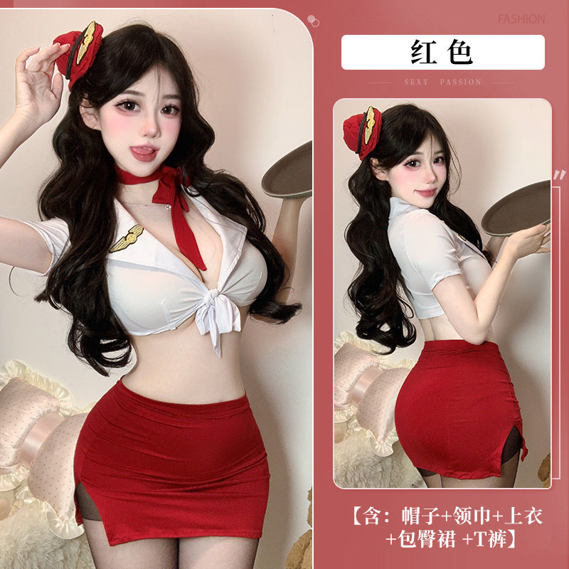 BT1302-性感情趣內衣純欲空姐角色扮演制服套裝包臀裙免脫套裝女睡衣睡裙