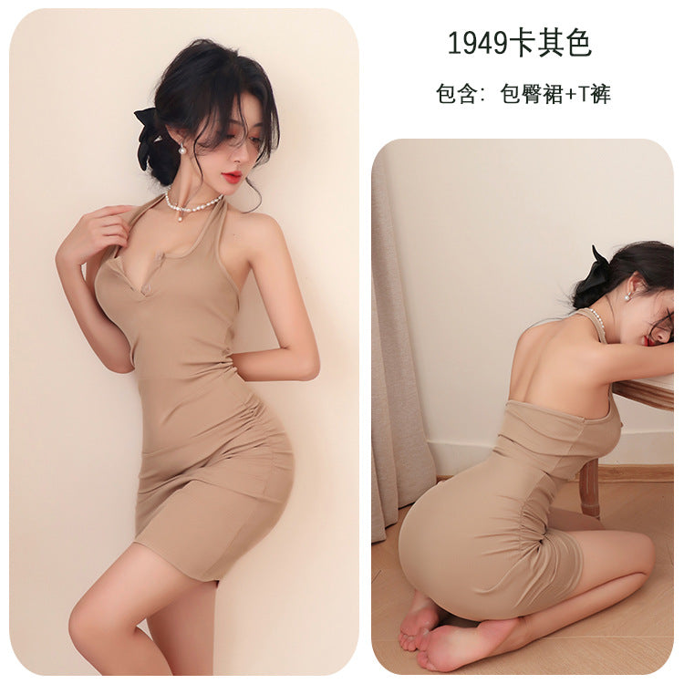 【A-1949】性感內衣情趣內衣純欲性感掛脖包臀短裙辣妹修身顯瘦連衣裙女睡衣睡裙