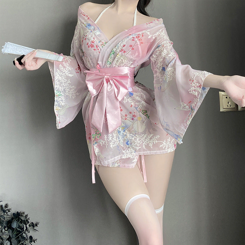 BT8575-性感內衣情趣內衣女和服浴袍制服誘惑印花日系蝴蝶結性感日式套裝睡衣睡裙