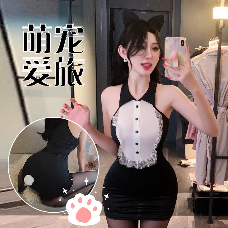 【A-1557】情趣內衣性感蕾絲猫女郎女僕誘惑純欲包臀裙制服誘惑女睡衣睡裙