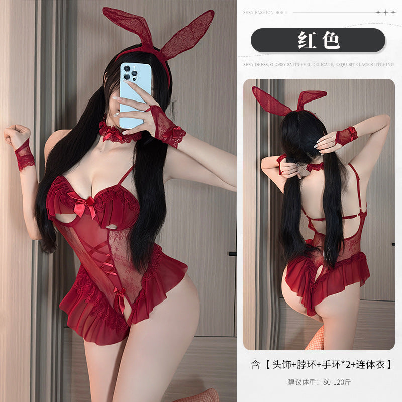 BT8584-性感角色扮演開檔兔女郎制服套裝女式蕾絲鏤空情趣內衣女睡衣睡裙