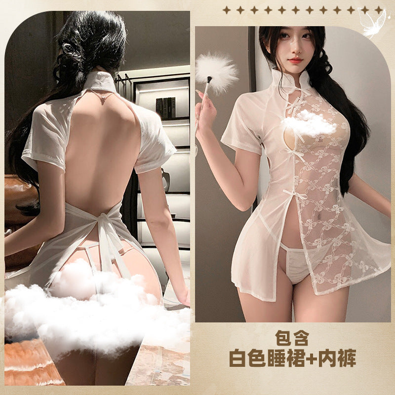 CT535-情趣內衣新中式旗袍高開叉露背透視裙純欲誘惑胖MM一件代發批發