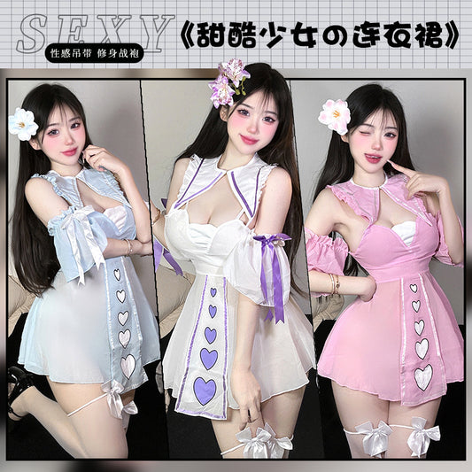 BT2696-性感情趣內衣深v女僕套裝角色扮演制服誘惑套裝女傭睡衣睡裙