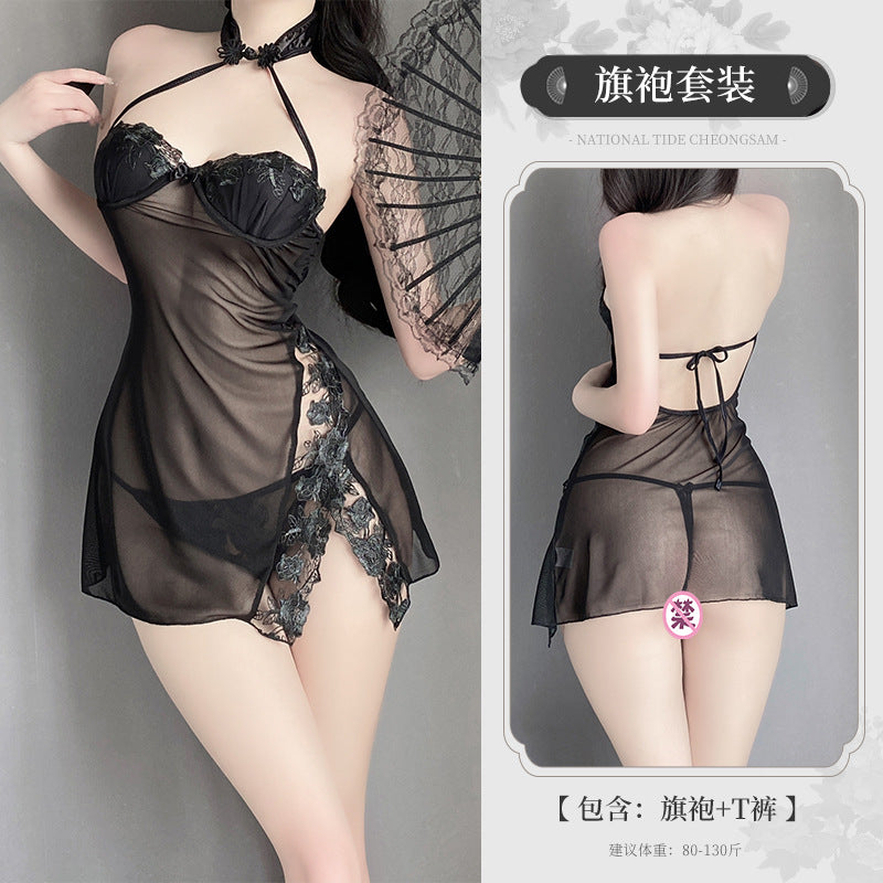 BS8220-性感內衣情趣內衣透視睡裙性感蕾絲旗袍火辣免脫誘惑女腄衣
