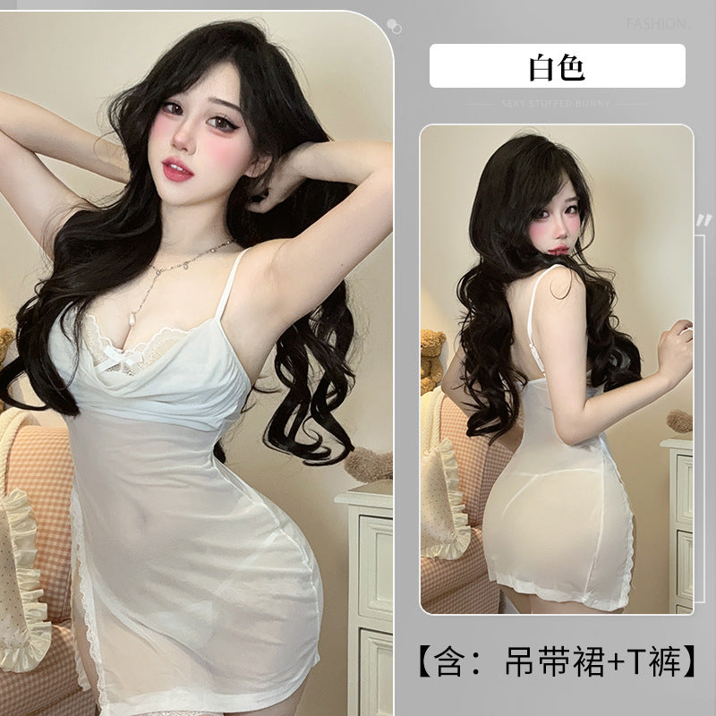 BS6508-性感純欲蕾絲火辣誘惑睡裙網紗透視魅惑花邊鏤空免脫睡裙套裝女睡衣睡裙