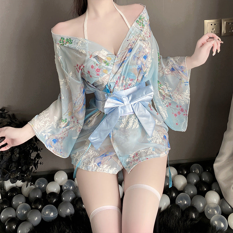 BT8575-性感內衣情趣內衣女和服浴袍制服誘惑印花日系蝴蝶結性感日式套裝睡衣睡裙