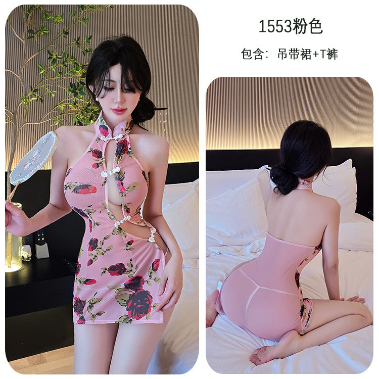 【A-1553】情趣內衣性感誘惑開叉古典旗袍復古印花修身純欲睡裙睡衣