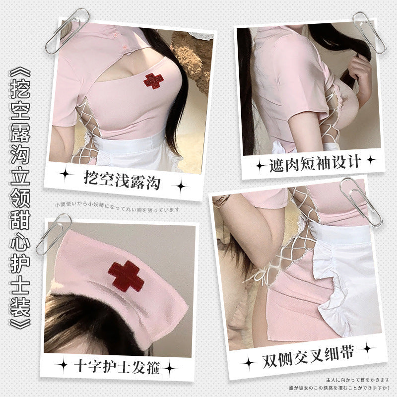 BT2126-情趣內衣甜心護士情趣內衣性感開衩露臀制服套裝包臀套裝角色扮演女睡衣