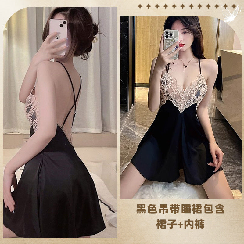 CS488-大碼情趣內衣性感吊帶蕾絲冰絲睡裙胖MM調情火辣床上激情約會戰袍女睡衣睡裙