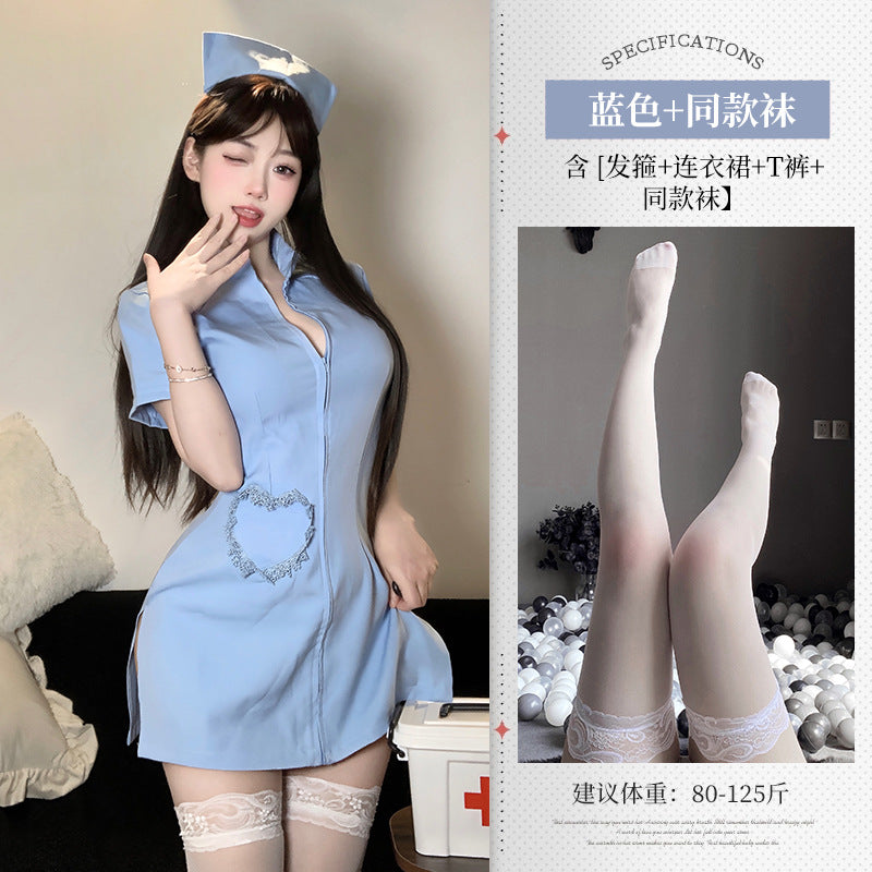 BT2120-性感纯欲护士情趣内衣深V诱惑角色扮演制服免脱套装女睡衣睡裙