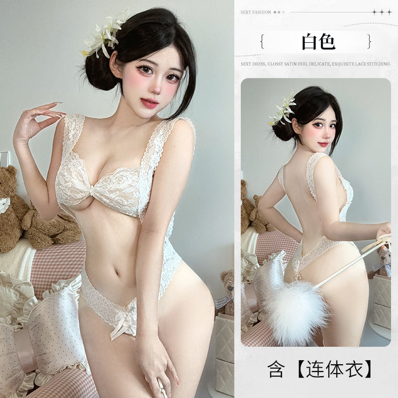 BS6510-性感蕾絲情趣內衣珍珠免脫連體制服誘惑三點式睡衣免脫套裝女睡衣睡裙