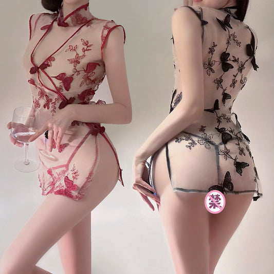 BT8339-性感內衣情趣內衣復古旗袍蝴蝶花裙子透視激情免脫純欲風套裝女睡裙女睡衣