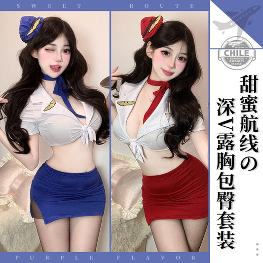 BT1302-性感情趣內衣純欲空姐角色扮演制服套裝包臀裙免脫套裝女睡衣睡裙