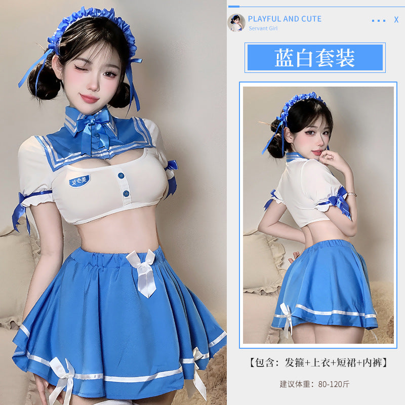 BT2781-純愛校花甜美露腰分體jk制服情趣內衣性感純欲免脫學院風套裝女睡衣睡裙