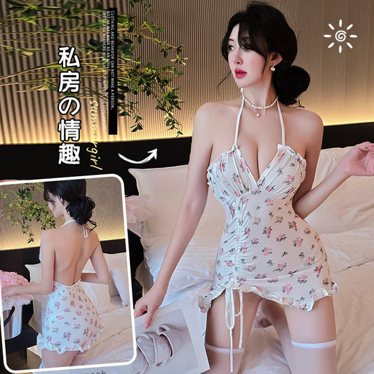 【A-1081】情趣內衣性感火辣小碎花蕾絲純欲風吊帶包臀睡衣短裙女睡衣睡裙