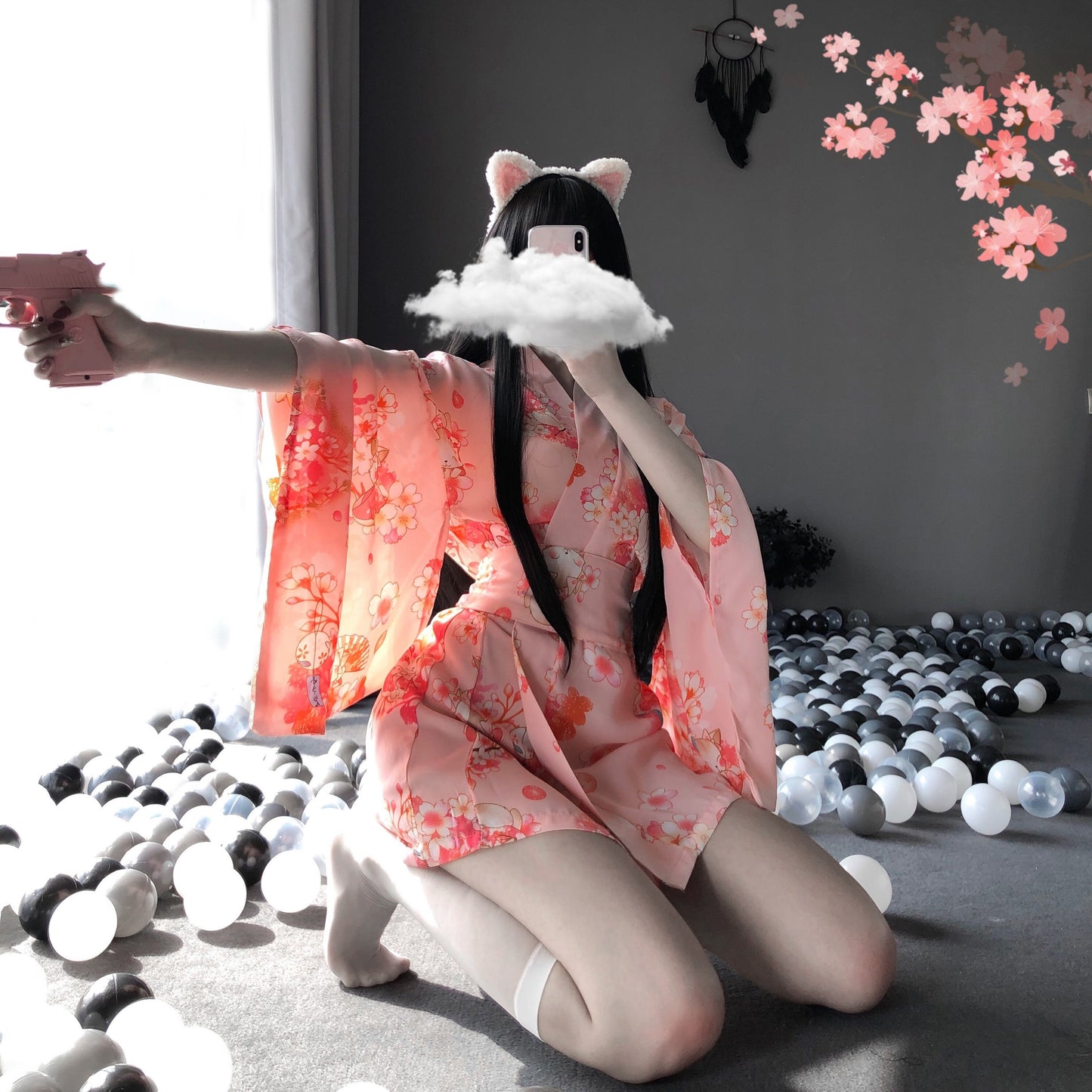 BT2347-情趣內衣女日式復古印花和服套裝浴袍
