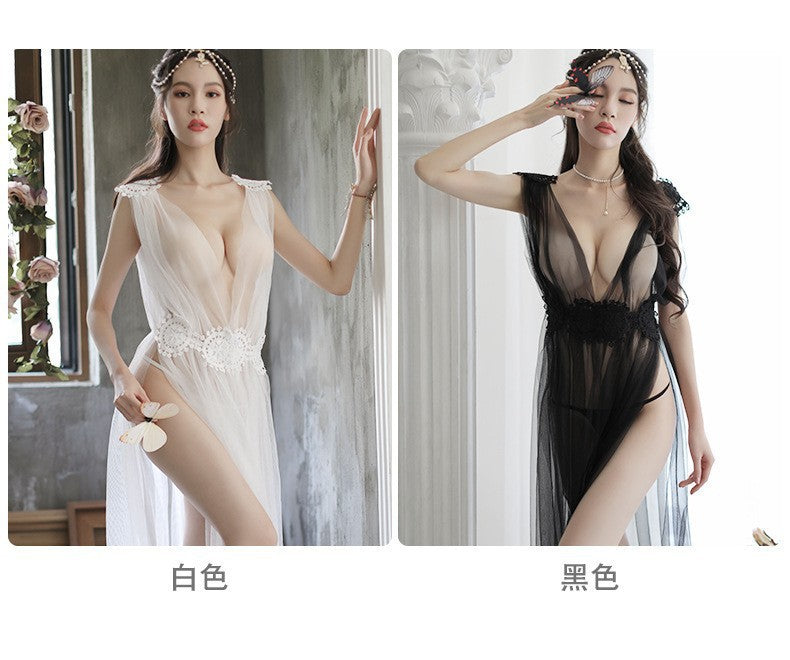 【A-1379】情趣內衣性感睡衣女透明蕾絲全透薄紗火辣睡裙長款