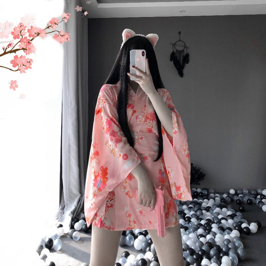 BT2347-情趣內衣女日式復古印花和服套裝浴袍
