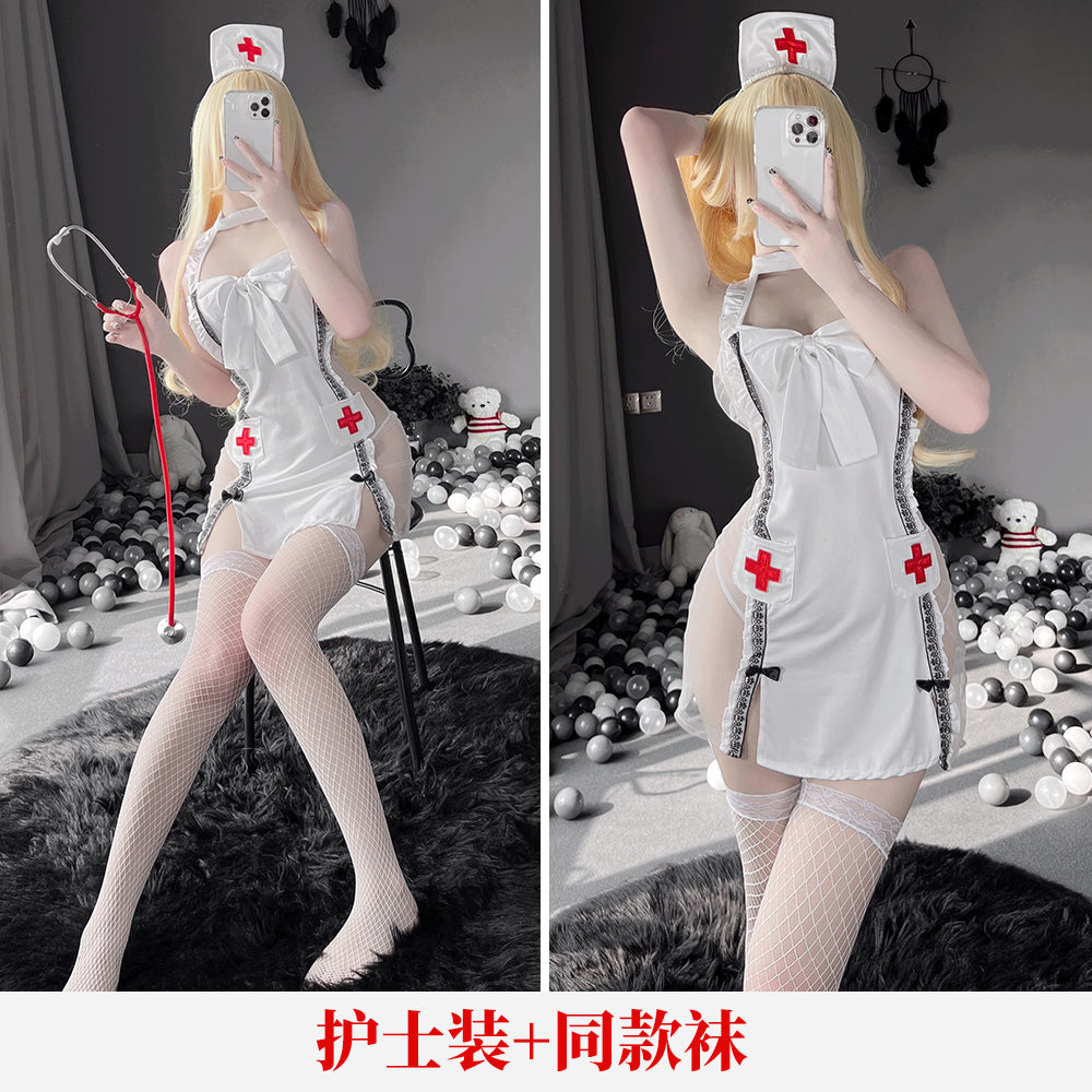 BT2501-情趣內衣吊帶蕾絲透視護士服火辣性感制服套裝免脫調情套裝