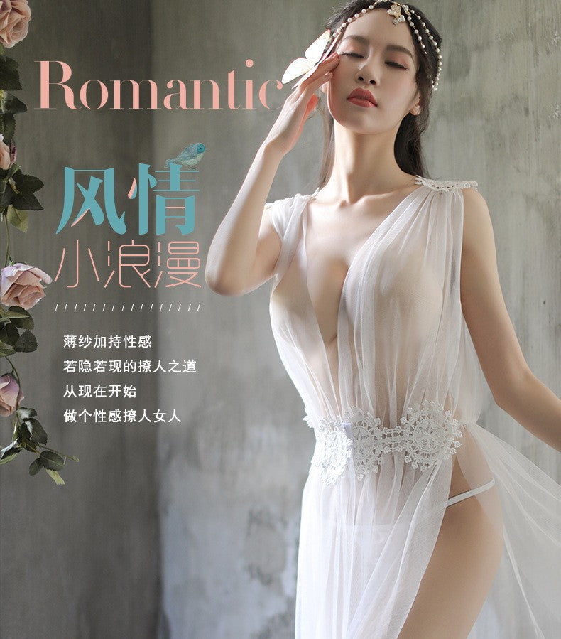 【A-1379】情趣內衣性感睡衣女透明蕾絲全透薄紗火辣睡裙長款