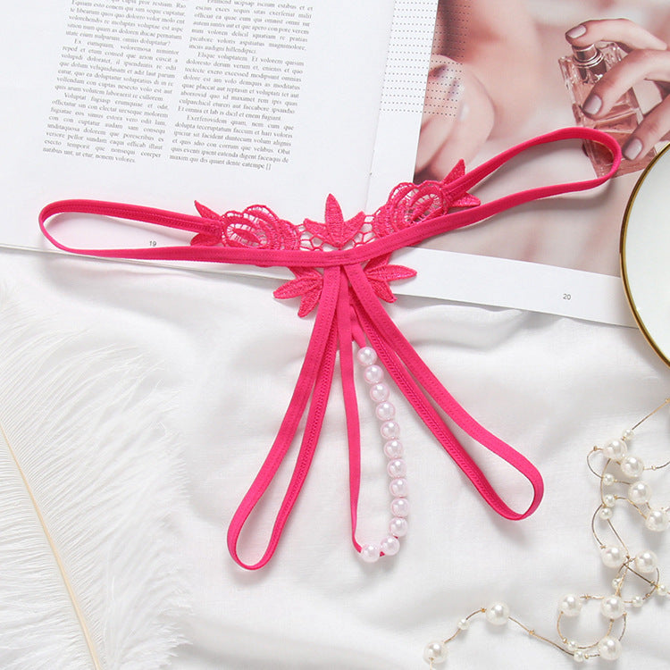 CE3045-情趣內褲立體珍珠女士水溶花丁字褲低腰性感透視T褲